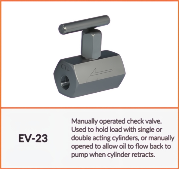 Manually Operated Check Valve - Single & Double Acting Cylinders